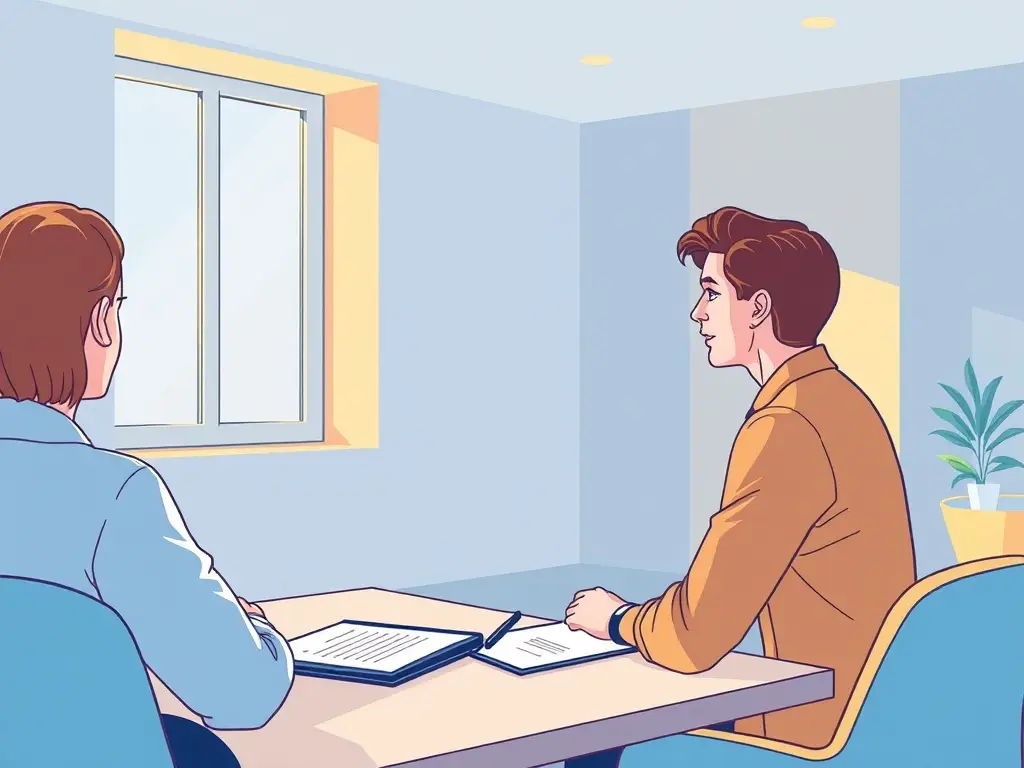 Illustration représentant une personne confiante lors d'un entretien en anglais